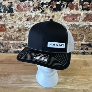 Ariat Mens Black Logo Patch Adjustable Snapback Cap Hat NEW